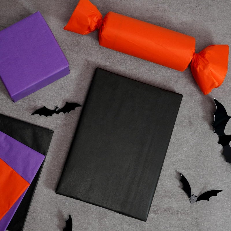 ROSYJUNE 120 Sheets Halloween Tissue Paper for Gift Bags, 20" x 14" Black Orange Purple Wrapping Tissue Paper for Halloween Decoration DIY Craft - Image 3